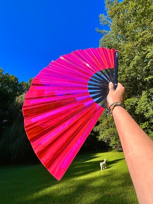 Holographic Hand Fan | Rave Fan | Iridescent Fan | Large Folding Fan | Clack Fan | Fairy Accessories | Bridesmaid Gifts | Fae Accessories - image3